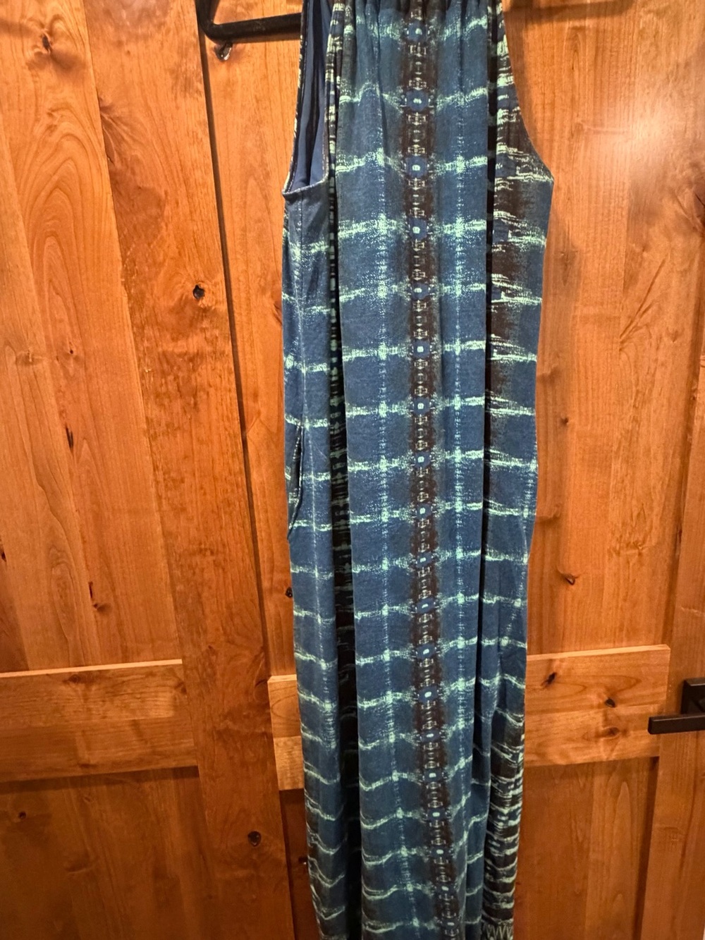 Blue Ikat Sunset Maxi Halter Dress